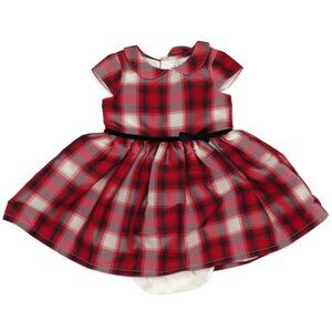 Carters 9M Baby Girl Red Black White Plaid Check Tartan Velvet Holiday Dress NEW